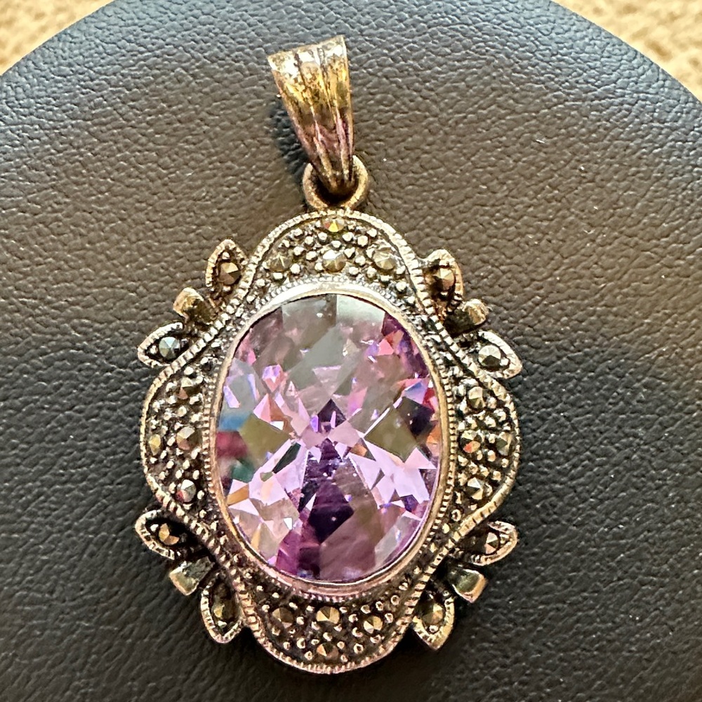 Elegant Purple Stone Marcasite Pendant